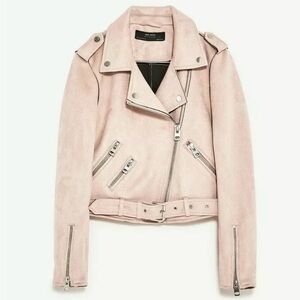 ZARA Faux Suede Moto Jacket 6318/021, Pink, Size M